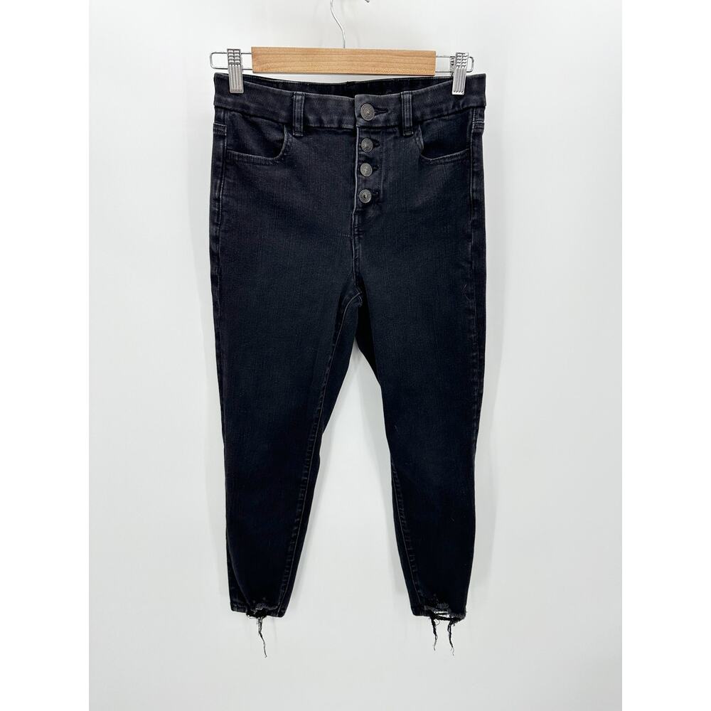 American Eagle Women 4 Short Black Curvy Hi Rise Jegging Crop Button Fly Jeans